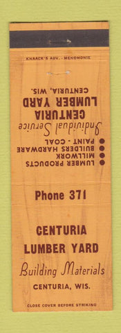 Matchbook Cover - Centuria Lumber Yard WI