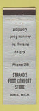 Matchbook Cover - Strand's Foot Comfort Shoes Ionia MI low phone #