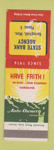 Matchbook Cover - State Bank Agency Insurance Springfield MN low phone #