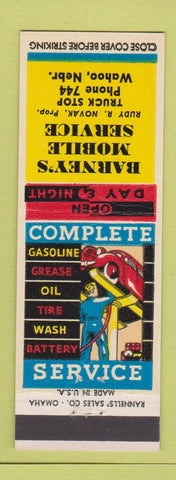 Matchbook Cover - Barney's Mobile Service Wahoo NE low phone # oil gas Mobil?