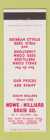 Matchbook Cover - Howe Hilliard Grain Mayfield CT fertilizer seed
