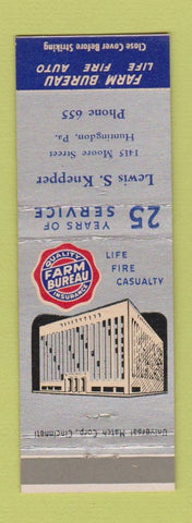 Matchbook Cover - Lewis Knepper Farm Bureau Insurance Huntingdon PA low phone #