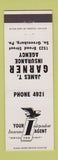 Matchbook Cover - James Garner Insurance South Greensburg PA low phone #