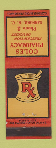 Matchbook Cover - Coles Pharmacy Drug Sanford NC low phone #