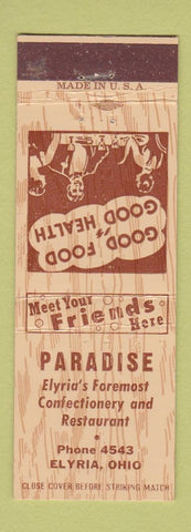Matchbook Cover - Paradise Restaurant Elyria OH low phone #