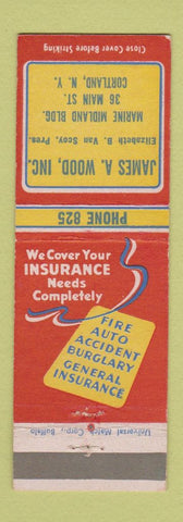 Matchbook Cover - James Wood Insurance Cortland NY low phone #