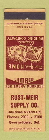 Matchbook Cover - Rust Weir Supply Lumber Georgetown DE low phone #1