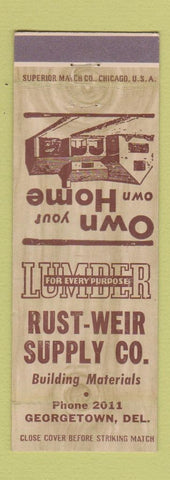 Matchbook Cover - Rust Weir Supply Lumber Georgetown DE low phone #2