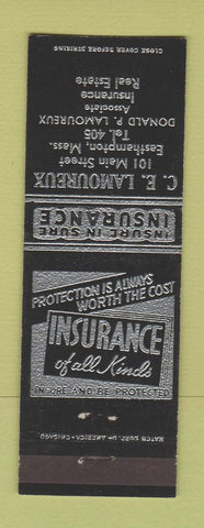 Matchbook Cover - CE Lamoureux Insurance Easthampton MA low phone #