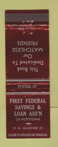 Matchbook Cover - First Federal Savings and Loan Pottstown PA low phone #