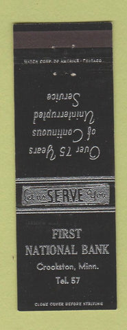 Matchbook Cover - First National Bank Crookston MN low phone #