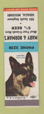 Matchbook Cover - Mary and Norman's Bar Sedalia MO low phone # German Shepherd