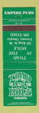 Matchbook Cover - Toad in the Hole Toronto ON