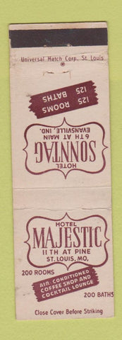 Matchbook Cover - Hotel Sonntag Evansville IN Majestic St Louis MO