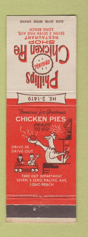 Matchbook Cover - Phillips Chicken Pie Shop Long Beach CA