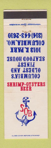 Matchbook Cover - Shrimp Oysters Beer SOB Columbia MO