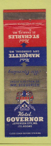 Matchbook Cover Hotel Governor Jefferson City MO Cape Girardeau St Charles WEAR