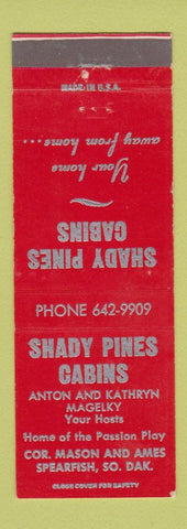 Matchbook Cover - Shady Pines Cabins Spearfish SD RED