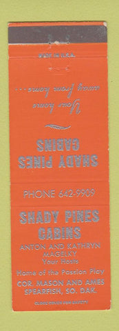 Matchbook Cover - Shady Pines Cabins Spearfish SD ORANGE