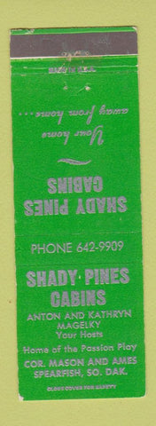 Matchbook Cover - Shady Pines Cabins Spearfish SD GREEN