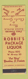 Matchbook Cover - Robbie's Package Liquor Yankton SD WEAR