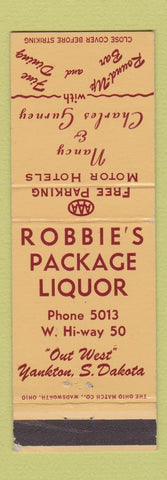 Matchbook Cover - Robbie's Package Liquor Yankton SD Motor Hotels