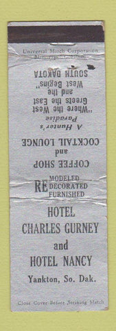 Matchbook Cover - Hotel Charles Gurney Hotel Nancy Yankton SD WEAR