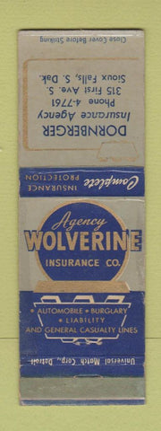 Matchbook Cover - Wolverine Insurance Dornberger Sioux Falls SD WORN