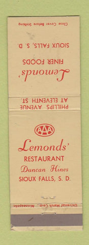 Matchbook Cover - Lemonds' Restaurant Sioux Falls SD