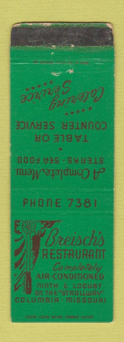 Matchbook Cover - Breisch's Restaurant Columbia MO WORN