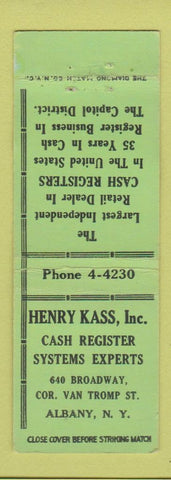 Matchbook Cover - Henry Kass Cash Register Systems Albany NY PRINTING ERROR?