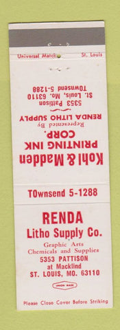 Matchbook Cover - Renda Litho Supply St Louis MO Kohl Madden Printing Ink