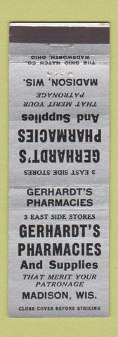 Matchbook Cover - Gearhart's Drug Pharmacies Madison WI