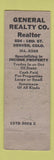 Matchbook Cover - General Real Estate Denver Colorado WEAR GREEN