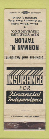 Matchbook Cover - Norman Taylor Insurance Denver Colorado WEAR