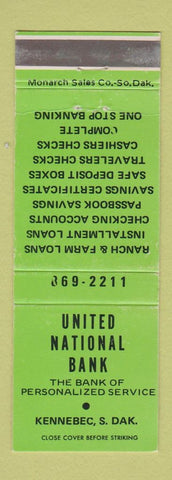 Matchbook Cover - United National Bank Kennebec SD