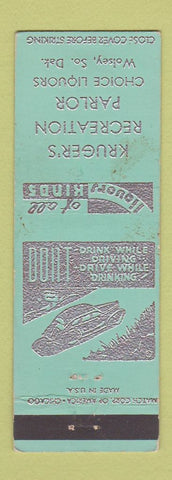 Matchbook Cover - Kruger's Recreation Parlor Wolsey SD WEAR