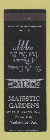 Matchbook Cover - Majestic Gardens Yankton SD low phone #