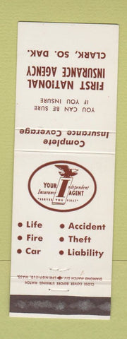 Matchbook Cover - First National Insurance Agency Clark SD