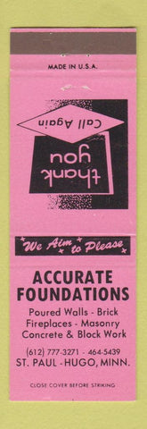 Matchbook Cover - Accurate Foundaints St Paul Hugo MN concrete brick work