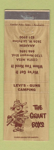 Matchbook Cover - Grand Boys Costa Mesa Anaheim CA Levis Jeans? Guns