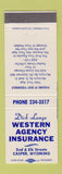 Matchbook Cover - Dick Lange Western Insurance Casper WY