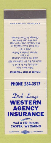 Matchbook Cover - Dick Lange Western Insurance Casper WY