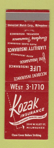Matchbook Cover - Kozak Insurance Milwaukee WI