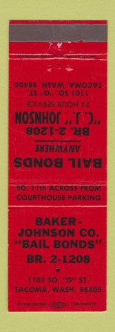 Matchbook Cover - Baker Johnson Bail Bonds Tacoma WA