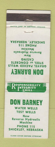 Matchbook Cover - Don Barney Water Wells Shickley NE low phone #