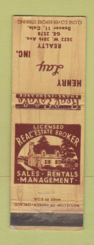 Matchbook Cover - Henry Lay Real Estate Denver Colorado WEAR