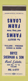 Matchbook Cover - Bryce Sherman Son Real Estate Tulare CA