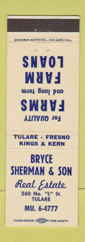 Matchbook Cover - Bryce Sherman Son Real Estate Tulare CA