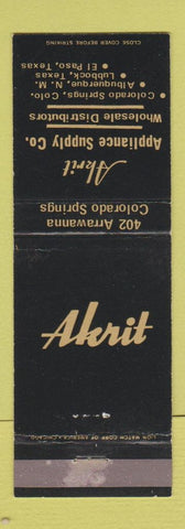 Matchbook Cover - Akrit Appliance Supply El Paso Lubbock TX Colorado Springs